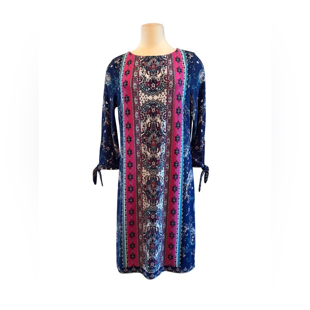 Chico's Vibrant Blue and Pink Long Sleeve Dress‎ size 1-medium